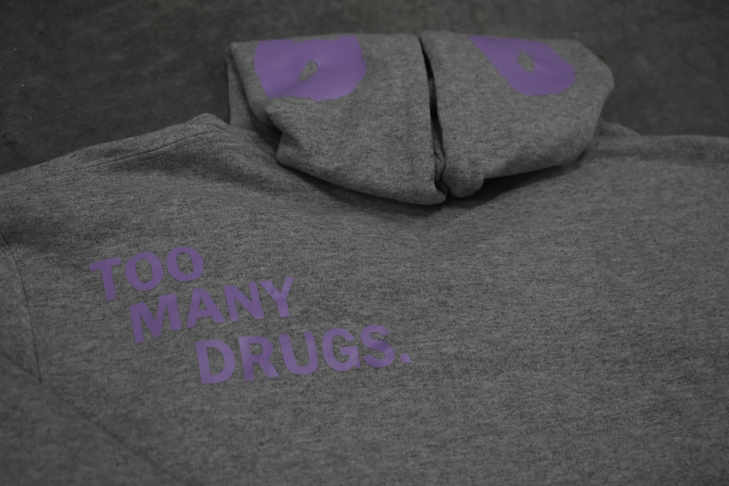 "Too Many Drugs" Premium IV Hoodie (Grey/Lavender)